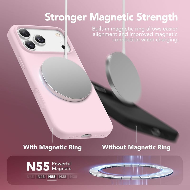 GONEZ حافظة مغناطيسية لجهاز آيفون 17 برو ماكس، متوافقة مع ماج سيف، [حامي شاشة + حامي عدسة الكاميرا]، حافظة هاتف واقية من السليكون السائل ضد الخدوش والصدمات 6.9 بوصة، وردي باهت - Image 3